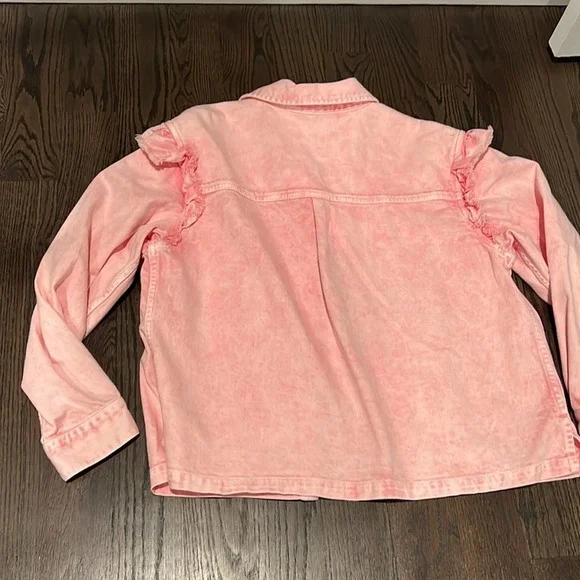Something Navy Pink Denim Set - Magnolia Ruffle Shirt Jacket & Shorts